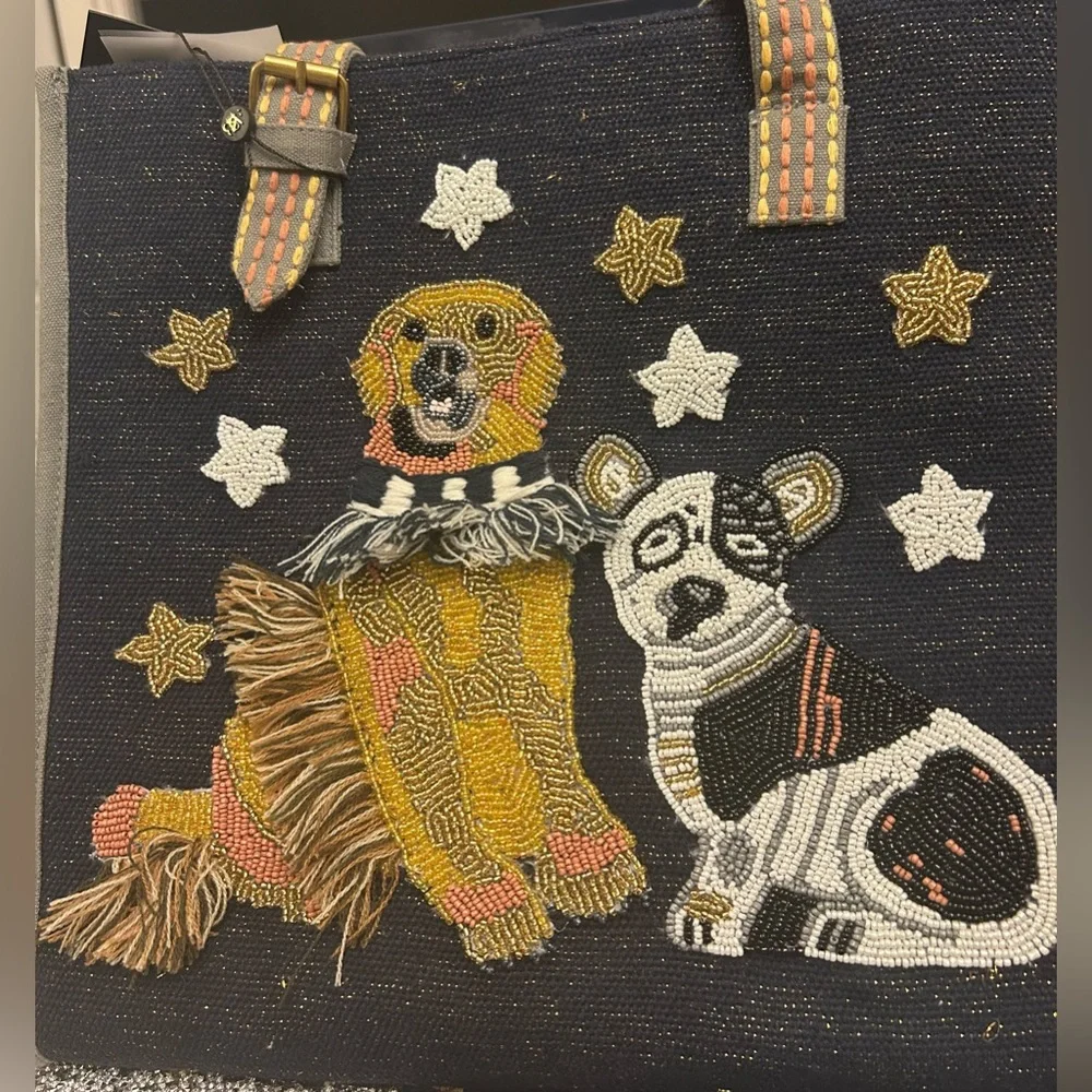 Embroidered Dog Design Tote Bag Multicolour America and beyond - Picture 1 of 9